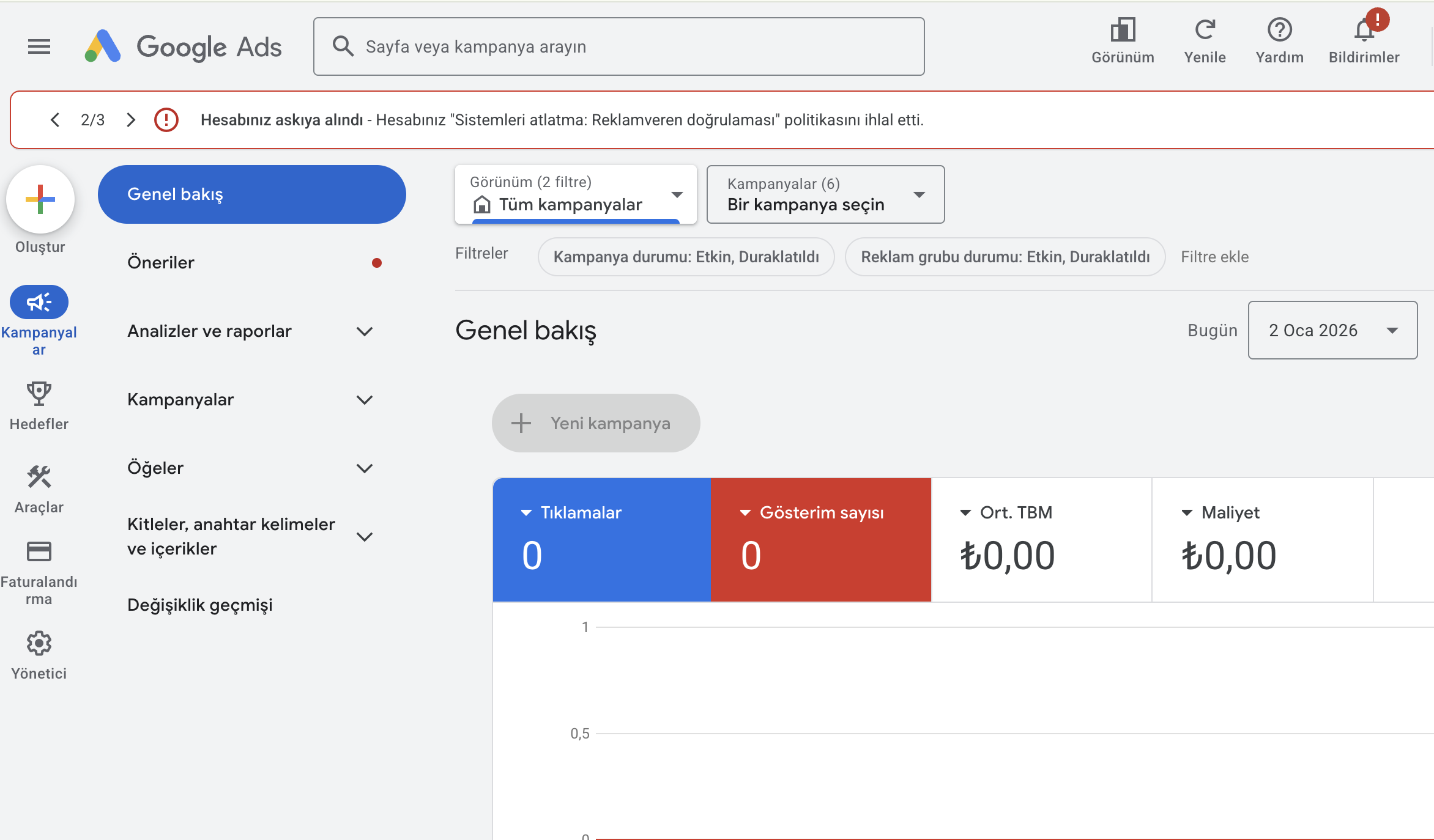 Google Ads Hesabım Askıya Alındı Ekran Görüntüsü