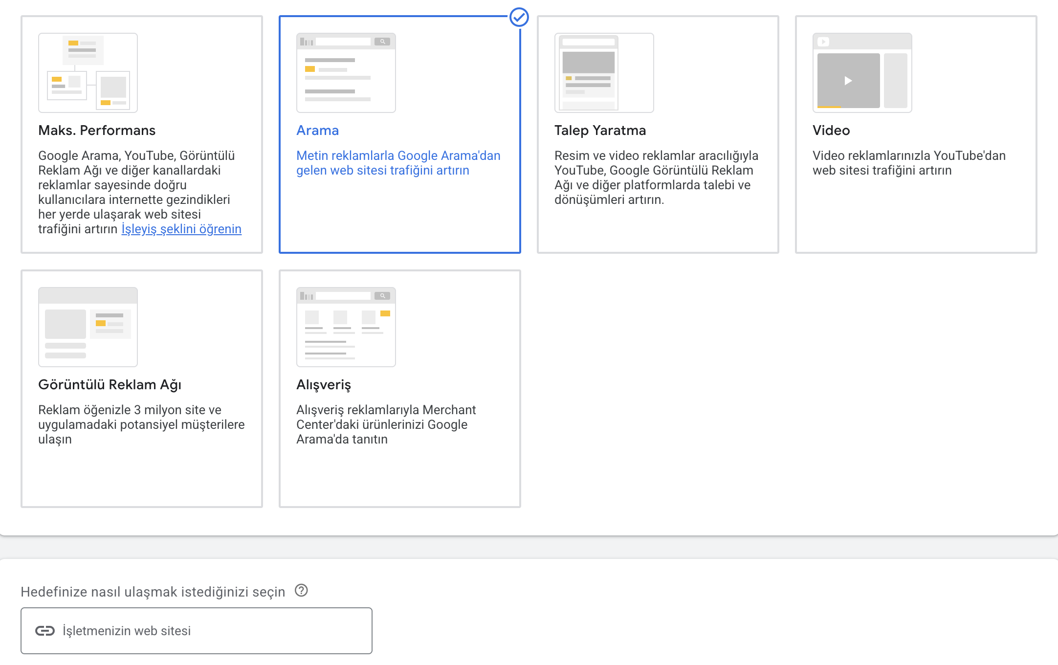 Google Ads kampanya türü arama ağı