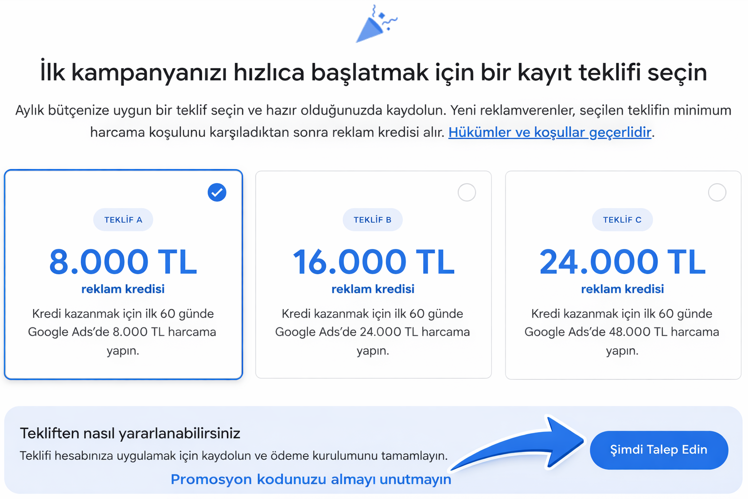 Google Ads promosyon kodu alma